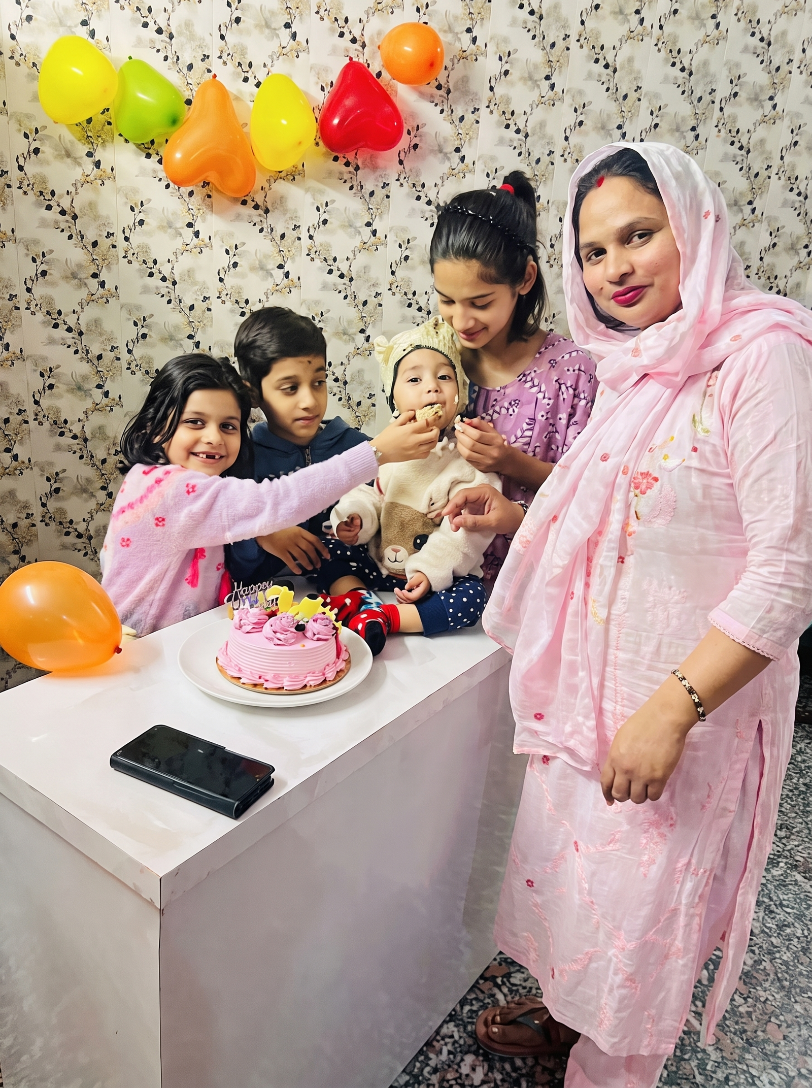 Birthday cake celebration with children